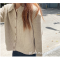 Cardigan de malha de algodão temperamento commuter